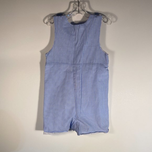 Smocking Bird Whale Print Blue White Gingham Romper Boy Size 3 T - Picture 2 of 5